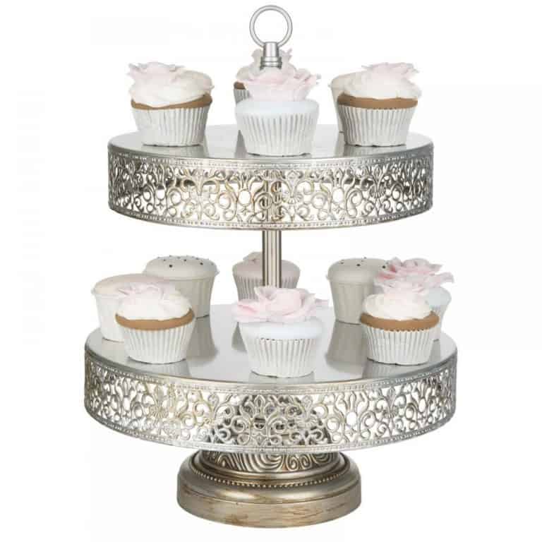 2 Tier Silver Display Vintage Cupcake Stand