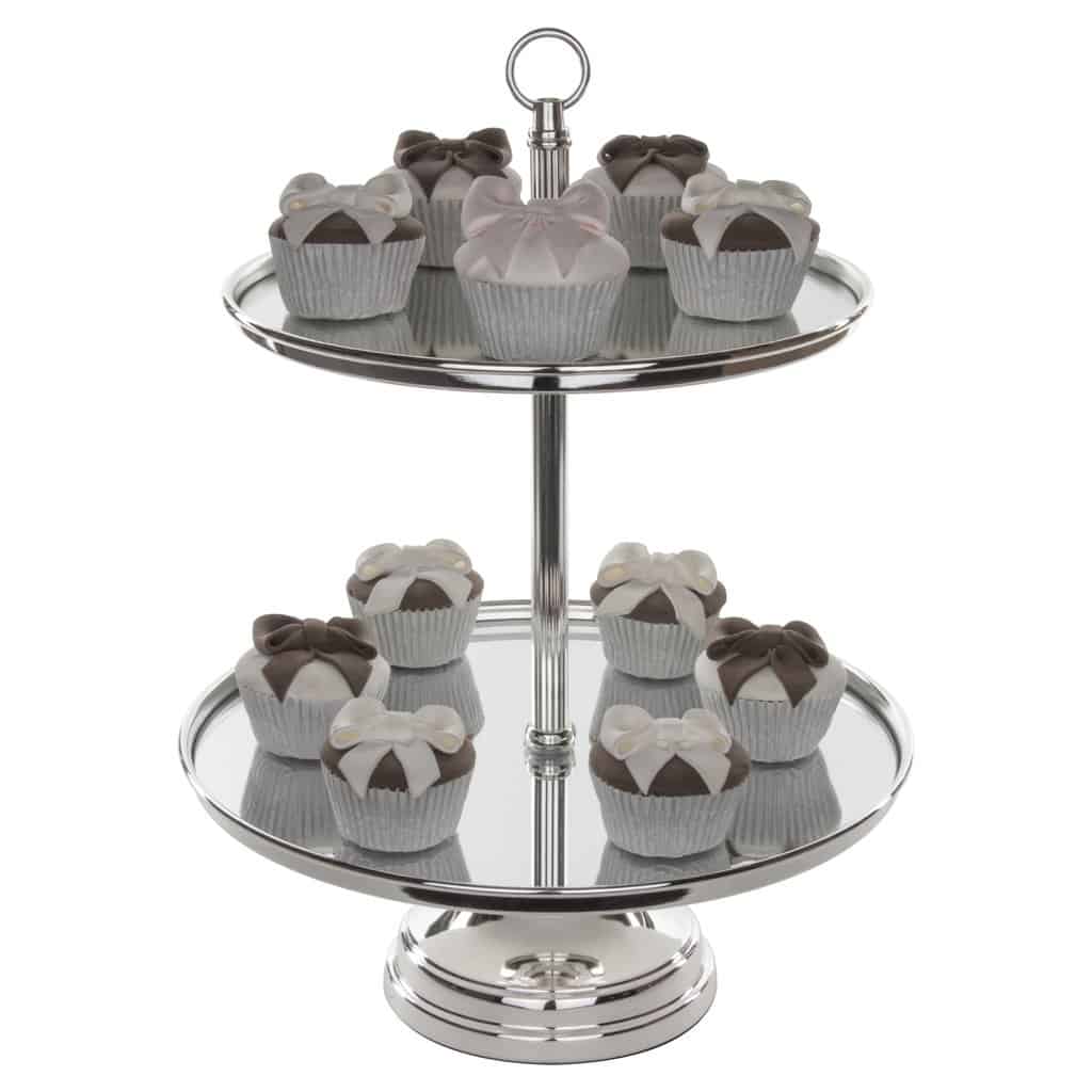 2 Tier Silver Modern Mirror-Top Dessert Cupcake Stand