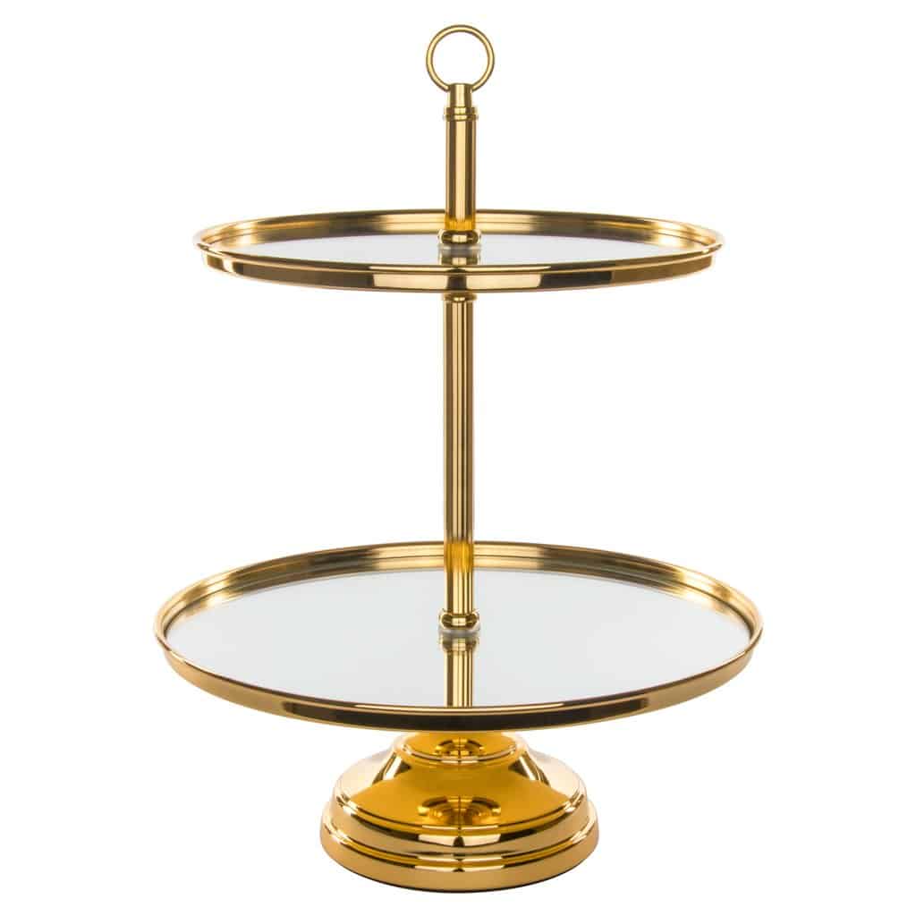 2 Tier Gold Plated Modern Mirror-Top Dessert Cupcake Stand