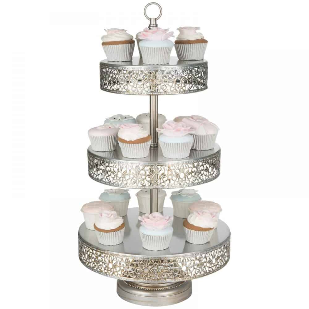 3 Tier Silver Display Vintage Cupcake Stand