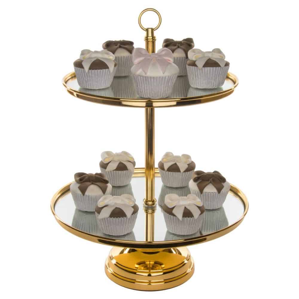 2 Tier Gold Plated Modern Mirror-Top Dessert Cupcake Stand